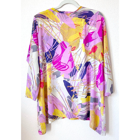 Logo Layers by Lori Goldstein Womens Top XL Button Front Pink Stretch Sheer Mesh - Picture 2 of 6